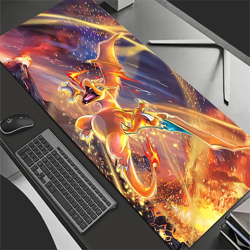 Good Laptop Accessories - แผ่นรองเมาส์อะนิเมะอุปกรณ์เสริมสำหรับเล่นเกมขนาดใหญ่พรมเกมเมอร์พีซีคอมพิวเตอร์สำนักงานแล็ปท็อปคีย์บอร์ดแผ่นรองโต๊ะพี-โปเกมอน ชาริซาร์ด แผ่นรองเมาส์
