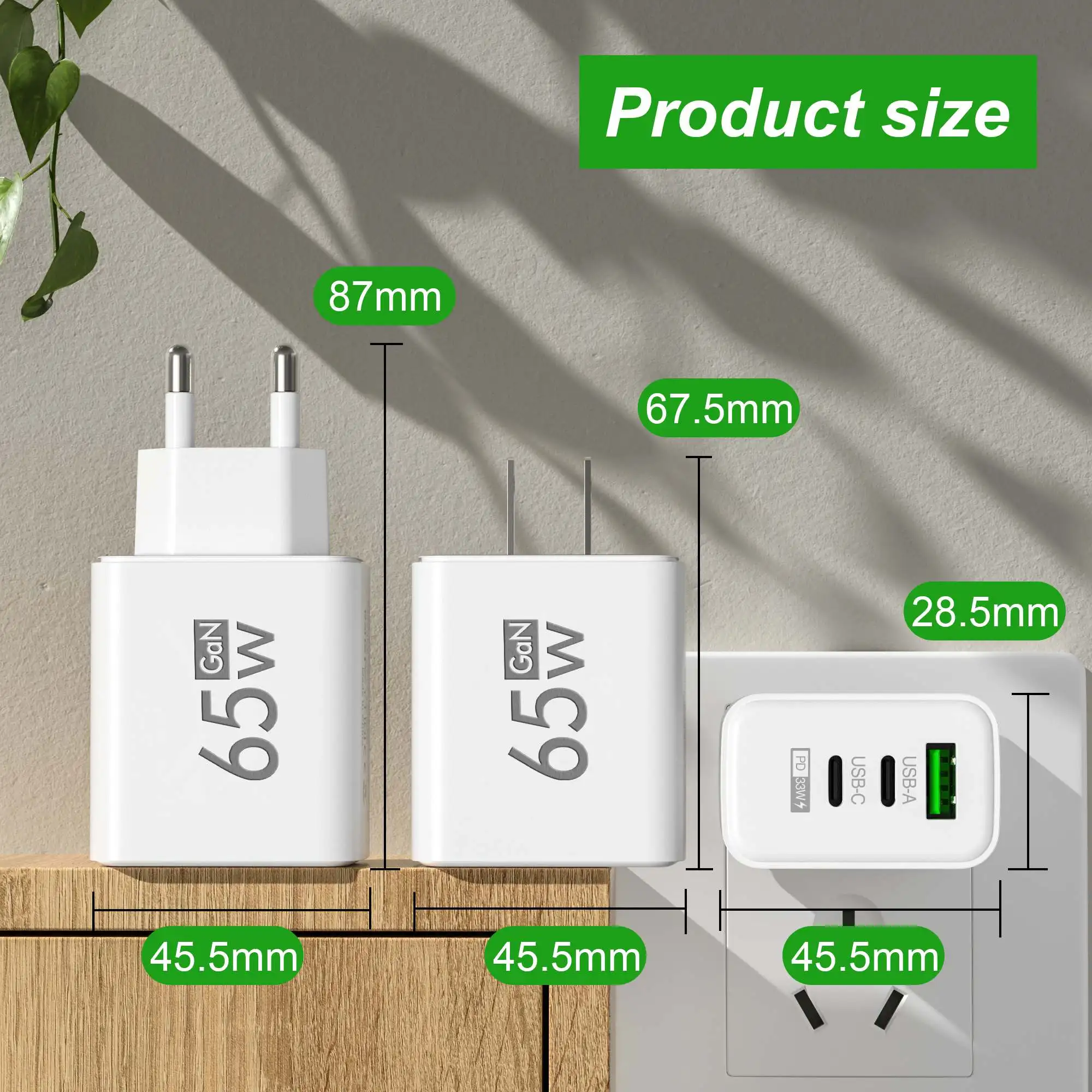 Laptop Accessories Macbook - เครื่องชาร์จติดผนัง USB-C แบบพับได้ 65W GaN 3