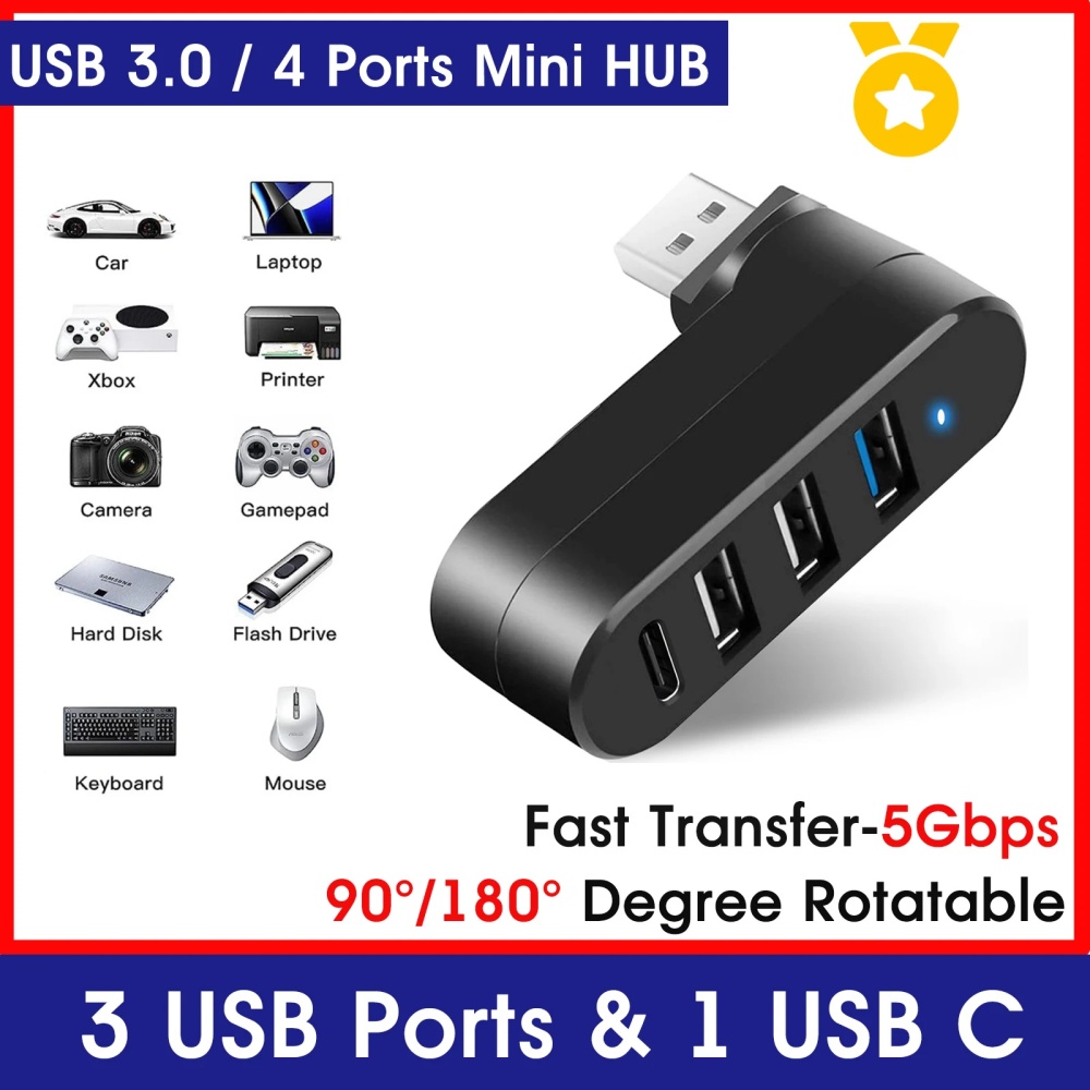 Laptop Accessories Macbook - มินิสปลิตเตอร์ 4 พอร์ตยูเอสบีฮับ 3.0 กล่องหมุนได้ USB
